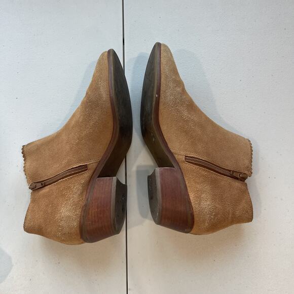 Jack Rogers Sz 8.5 M Ankle Booties Brown Suede Leather Tan Lagenlook Boho FLAW - Picture 3 of 12